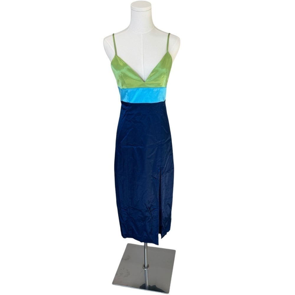 STAUD - NWT Ellis Colorblock Satin Y2K Midi Slit Dress Sz 6 - Picture 5 of 12